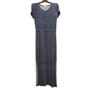 Michael Kors Women's Short Sleeves Blue Stripes Side Slit Maxi Dress Size Small.